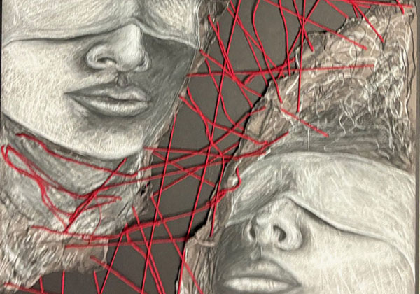 Mixed media artwork by Troy Dam, Woodside High School