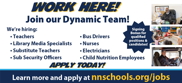 Work Here! Hiring teachers, bus drivers, nurses, librarians, substitutes, and more!