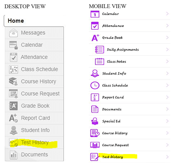 How to view assessments in ParentVue